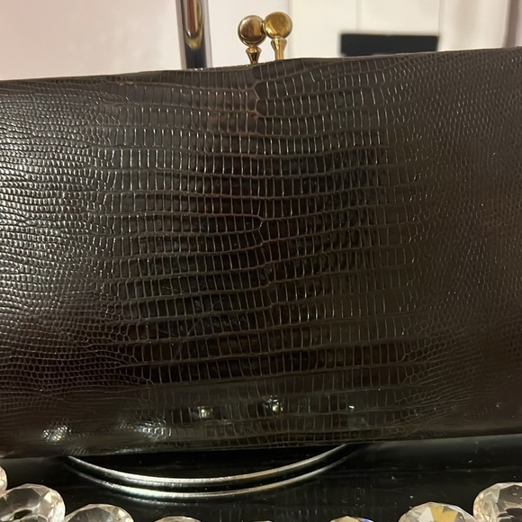 ESCORT vintage black lizard skin  kiss luck clutch purse - Picture 7 of 10